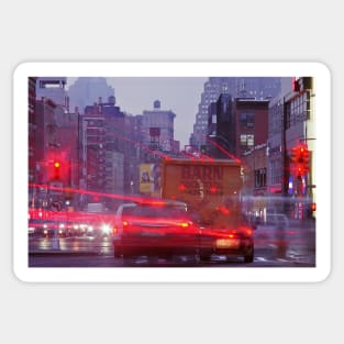 Light trails of cars at twilight in Canal Street in Manhattan, New York City Sticker